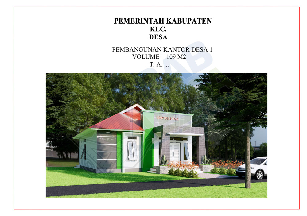Paket Pembangunan Kantor Desa 1 lengkap beserta RAB, gambar AutoCAD, PDF, dan Sketchup siap digunakan