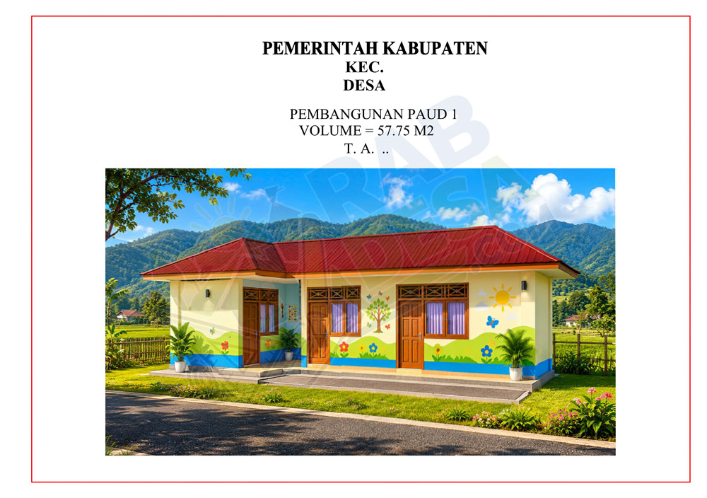 Paket Pembangunan Paud 1 lengkap beserta RAB, gambar AutoCAD, PDF, dan RKS siap digunakan