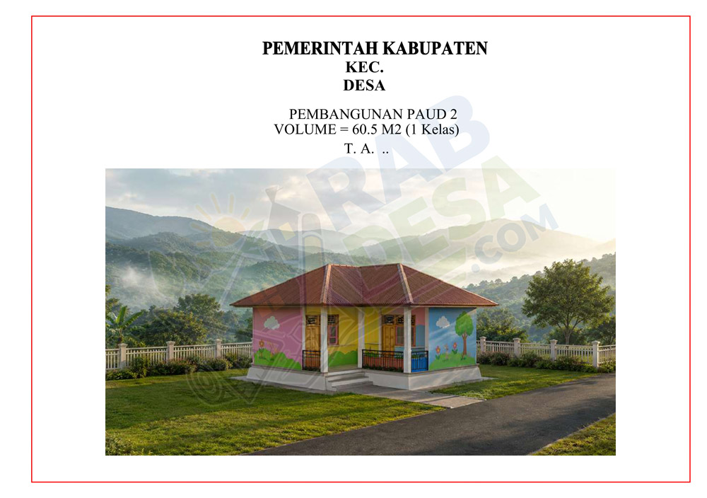 Paket Pembangunan Paud 2 lengkap beserta RAB, gambar AutoCAD, PDF, dan RKS siap digunakan