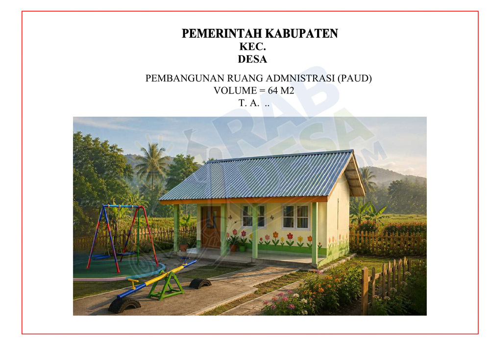 Paket Pembangunan Ruang Adminstrasi PAUD lengkap beserta RAB, gambar AutoCAD, PDF, dan RKS siap digunakan