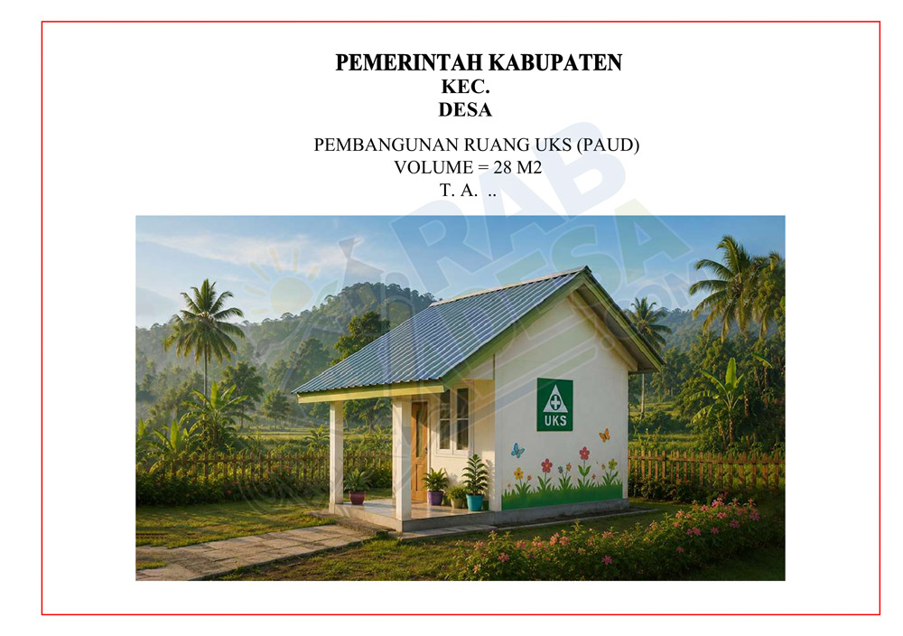 Paket Pembangunan Ruang UKS PAUD lengkap beserta RAB, gambar AutoCAD, PDF, dan RKS siap digunakan