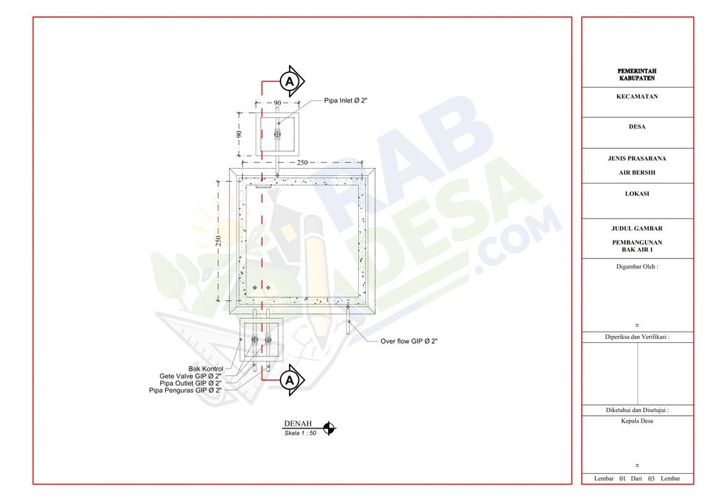 Denah bak air beton sebagai bagian dari desain bak penampungan air beton