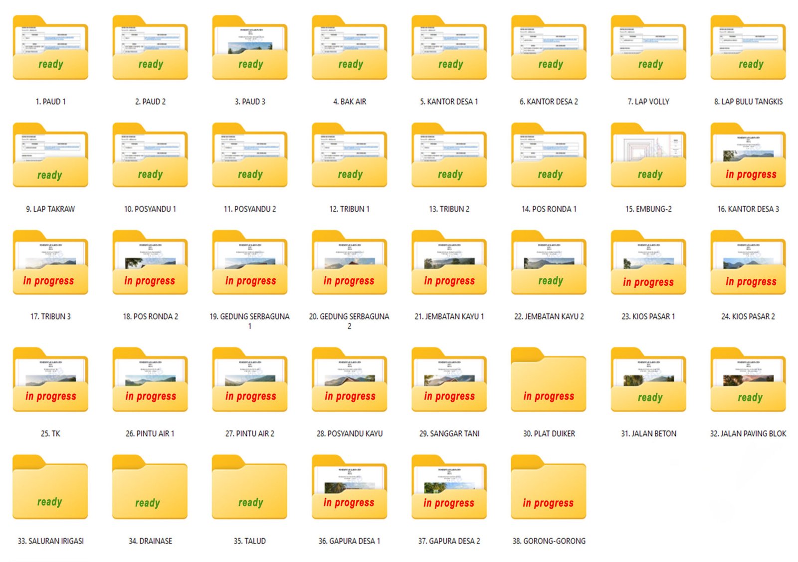 Daftar paket lengkap RABDESA.com berisi desain gambar kerja dan RAB pembangunan desa siap edit