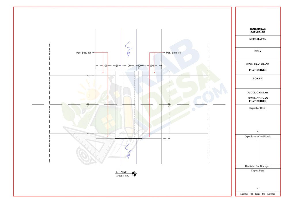 Denah plat duiker beton untuk jalan desa